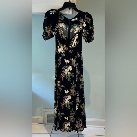 Reformation Lacey Floral Midi Black Floral Slit Dress - Picture 6 of 8